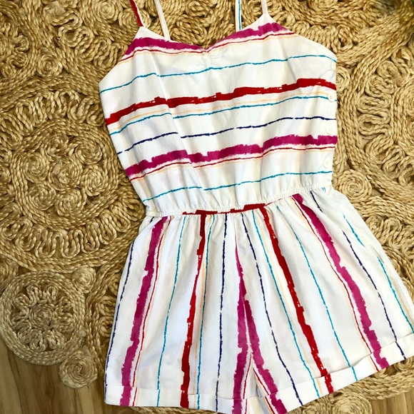 Vintage 80s Colorful romper cotton with pockets - Picture 2 of 8